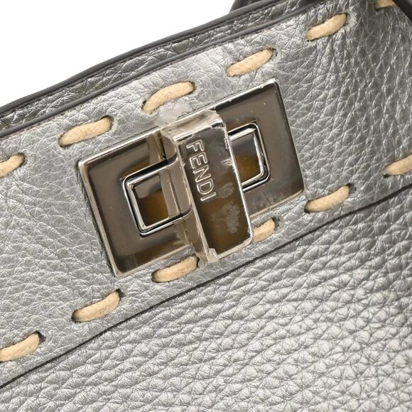 Fendi Metallic Silver Leather Peekaboo 2way Handbag 8BN244-AJGM-228-0189 XX07408 - Picture 5 of 9